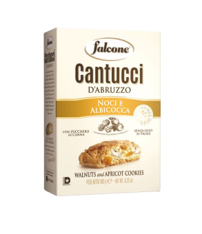 Cantucci alle Noci e Albicocche.  In vendita a cartone da 12 confezioni da 180 gr
